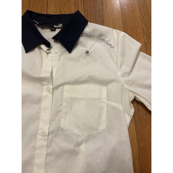 Love Moschino Cotton Button Up Shirt Blouse With Felt Girl Icon Insert Doll 6 - Picture 5 of 9